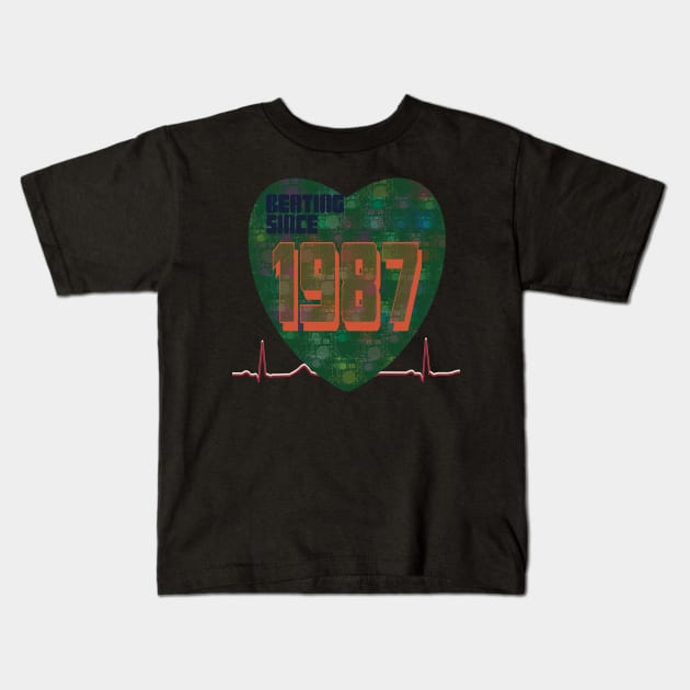 1987 - Beating Since (drum overlay) Kids T-Shirt by KateVanFloof